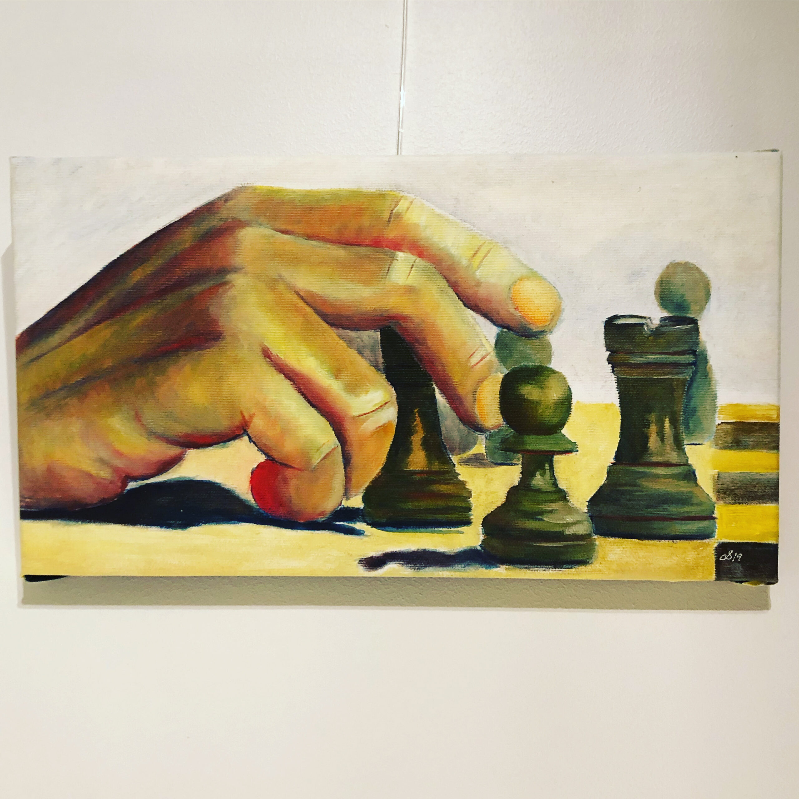 Galleri Oljemålning med titel "A game of chess" Målad 2019 såldes till Stockholms Schackförbund 2020. Den ska hänga i deras lokaler. Målades av Sandra Dahlberg och visas genom Sandra Dahlberg Art