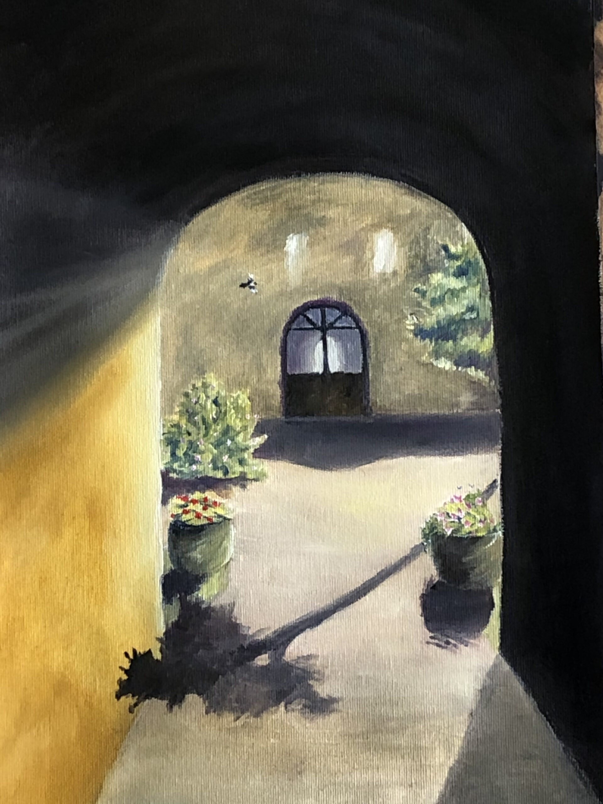Galleri Innegård, en mindre oljemålning målad av Sandra Dahlberg och såldes på Galleri 67 under soloutställningen "Smått och gott" till en amerikans familj tillsammans med två andra tavlor 2023. Visas genom Sandra Dahlberg Art