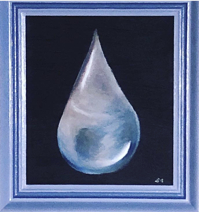 Oljemålning av Sandra Dahlberg titel "Droppe" Såld till privatperson under första solo utställningen "Bitar av mig" hos Galleri Zebra i Södertälje 2018. Visas genom Sandra Dahlberg Art
