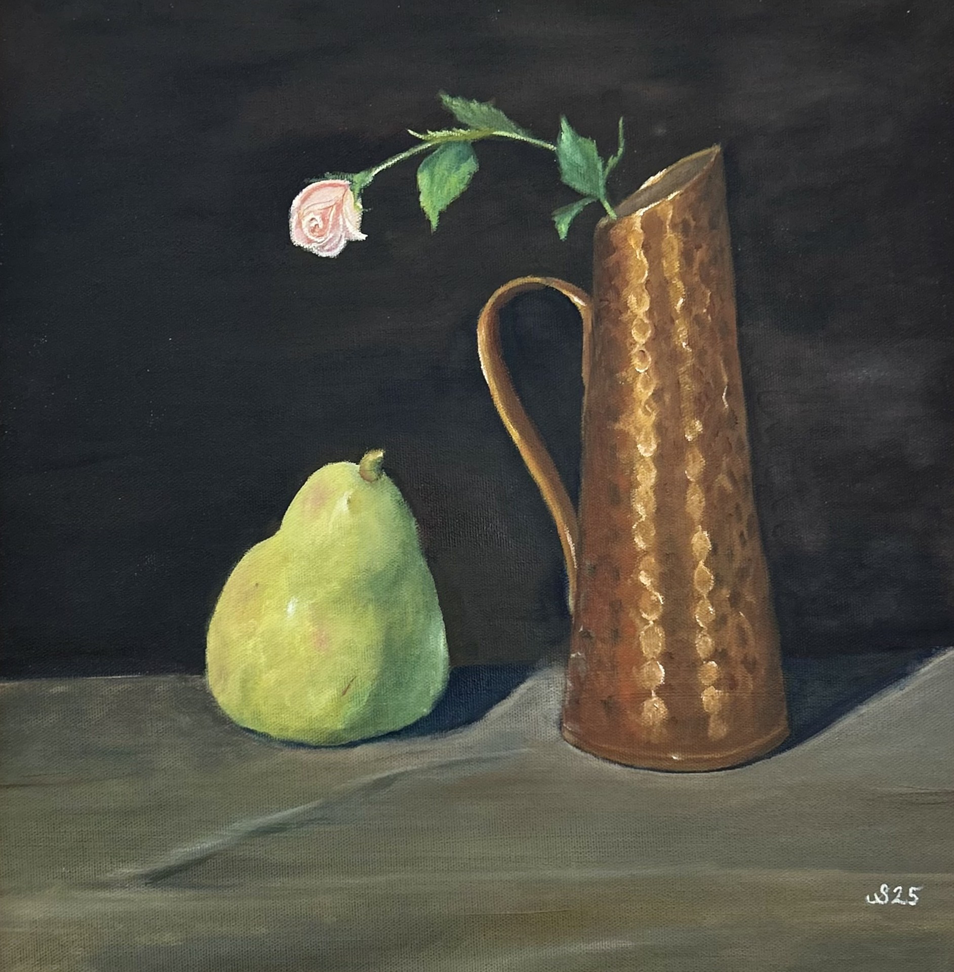 Kanna och päron ett originalverk av konstnären Sandra Dahlberg. Oljemåleri på duk. Visas genom Sandra Dahlberg Art